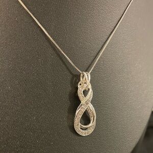 925 Sterling Silver and Diamond Infinity Twist Necklace and Earrings